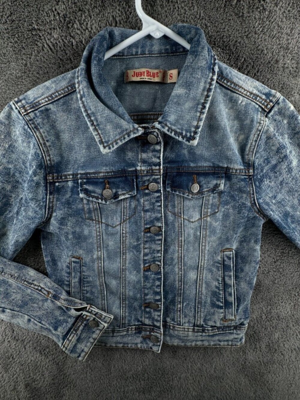 Judie Blue Small Denim Jacket Acid Wash Button Up Ladies Biker Designer Adult